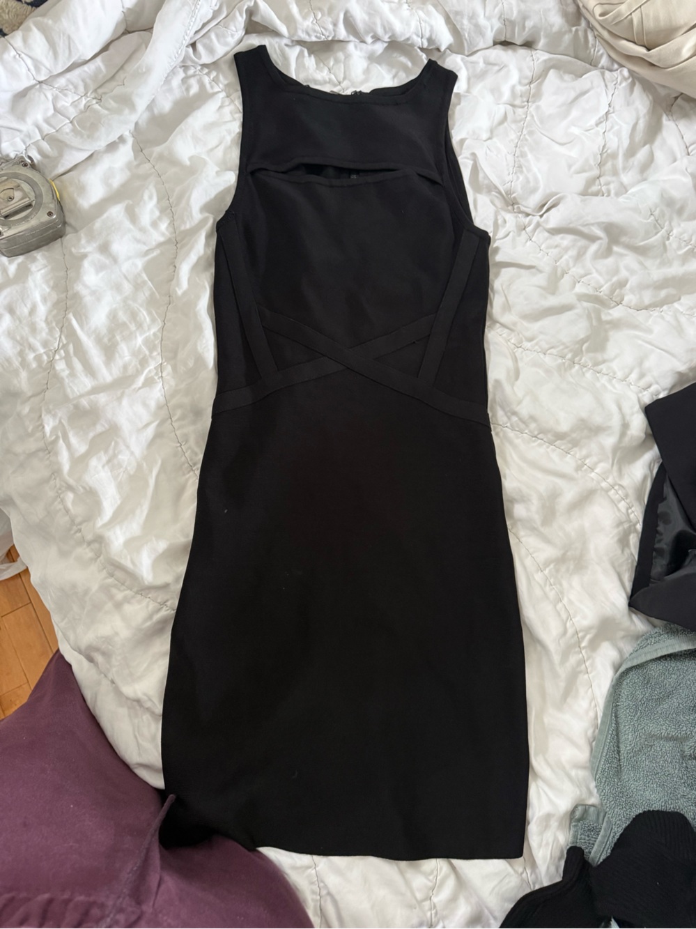 bebe Black Sleeveless Midi Sheath Dress